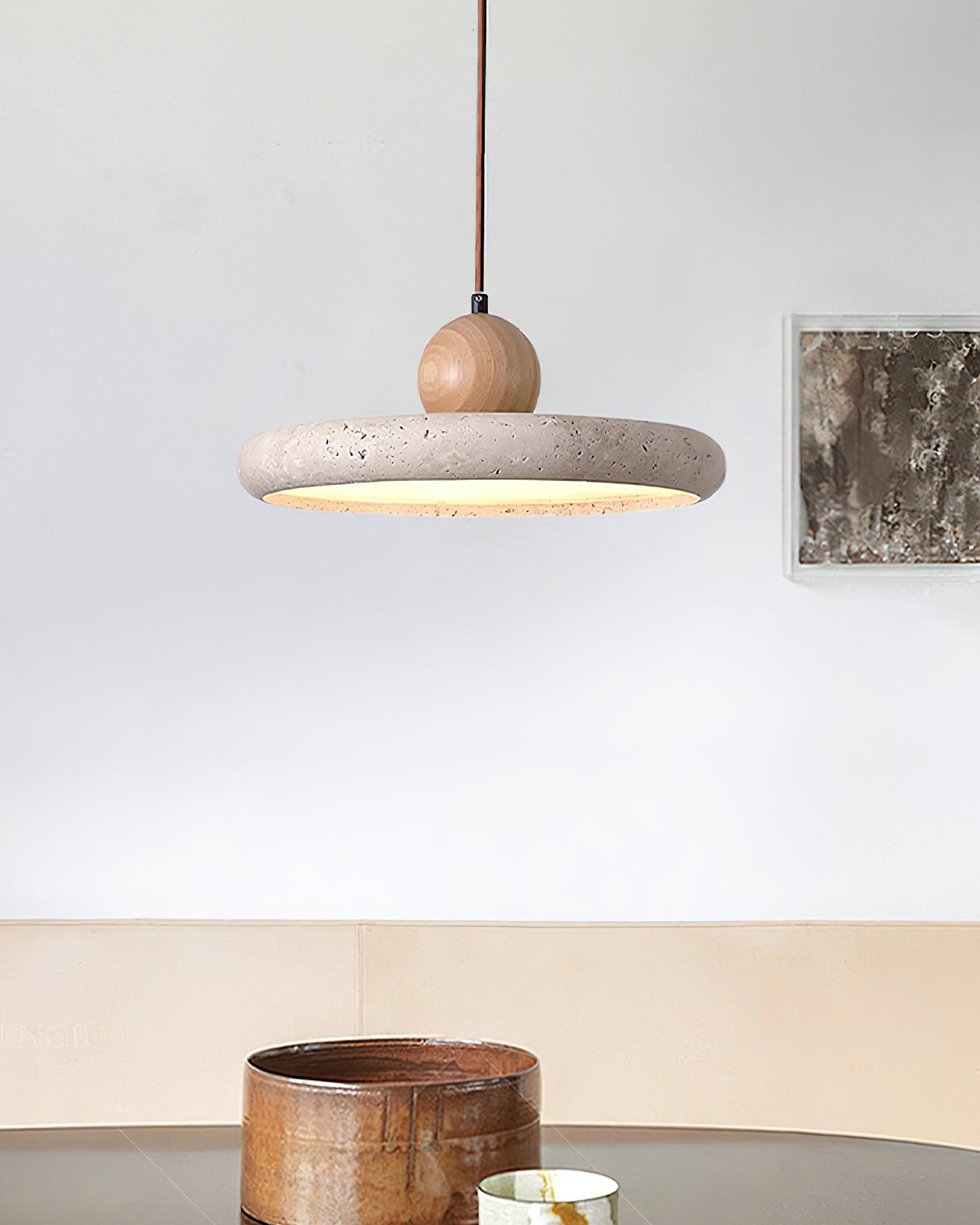 Modern Minimalist Wood Travertine Disc Pendant Light K478