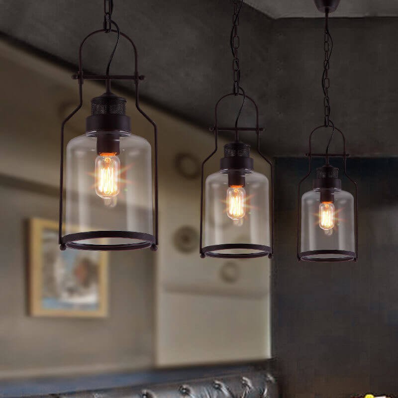 Industrial Vintage Iron Glass Jar 1-Light Pendant Light K843
