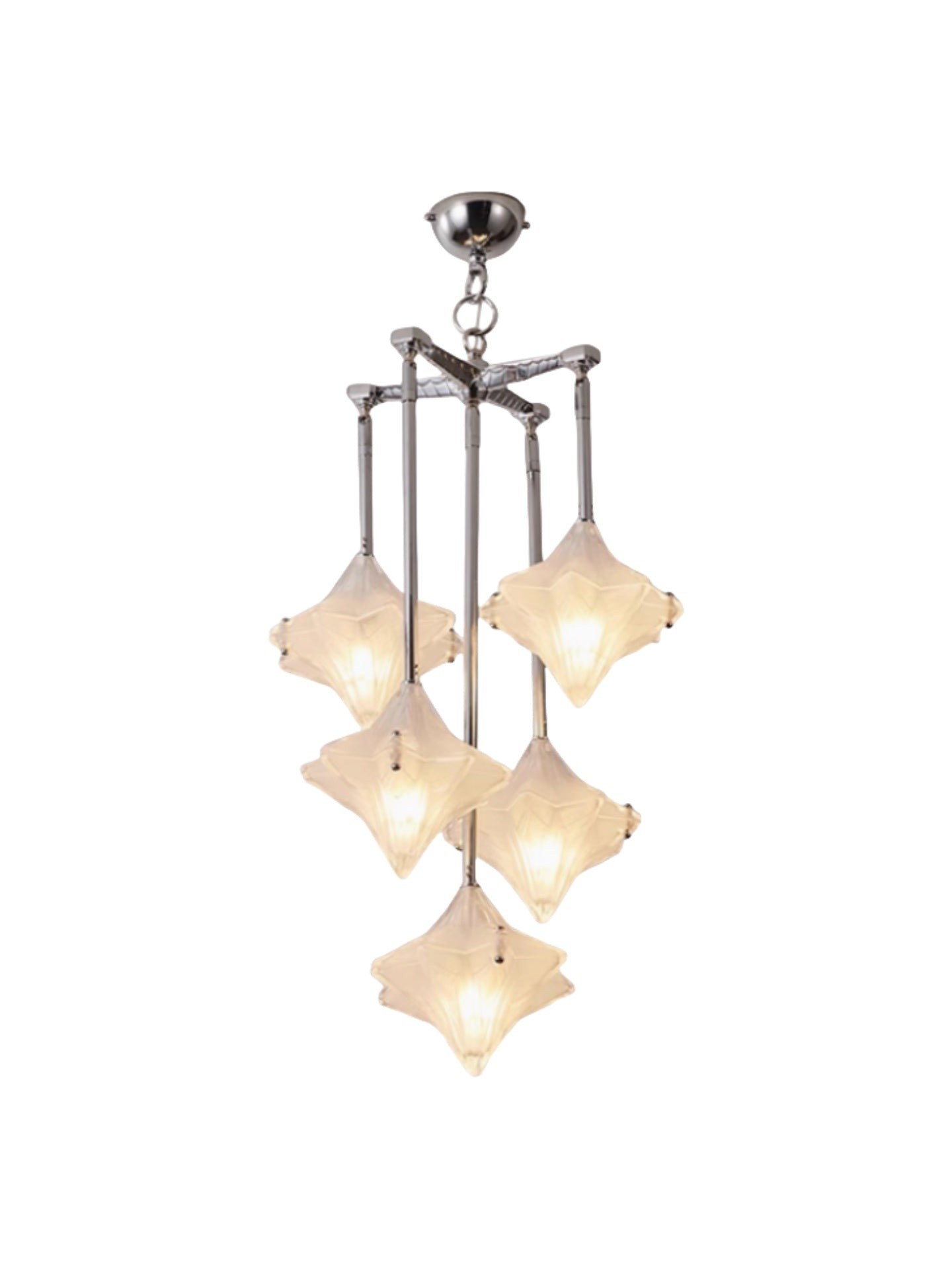 Art Deco Astris Star Chandelier - Frosted Glass Deco Fixture for Dining Room K1564