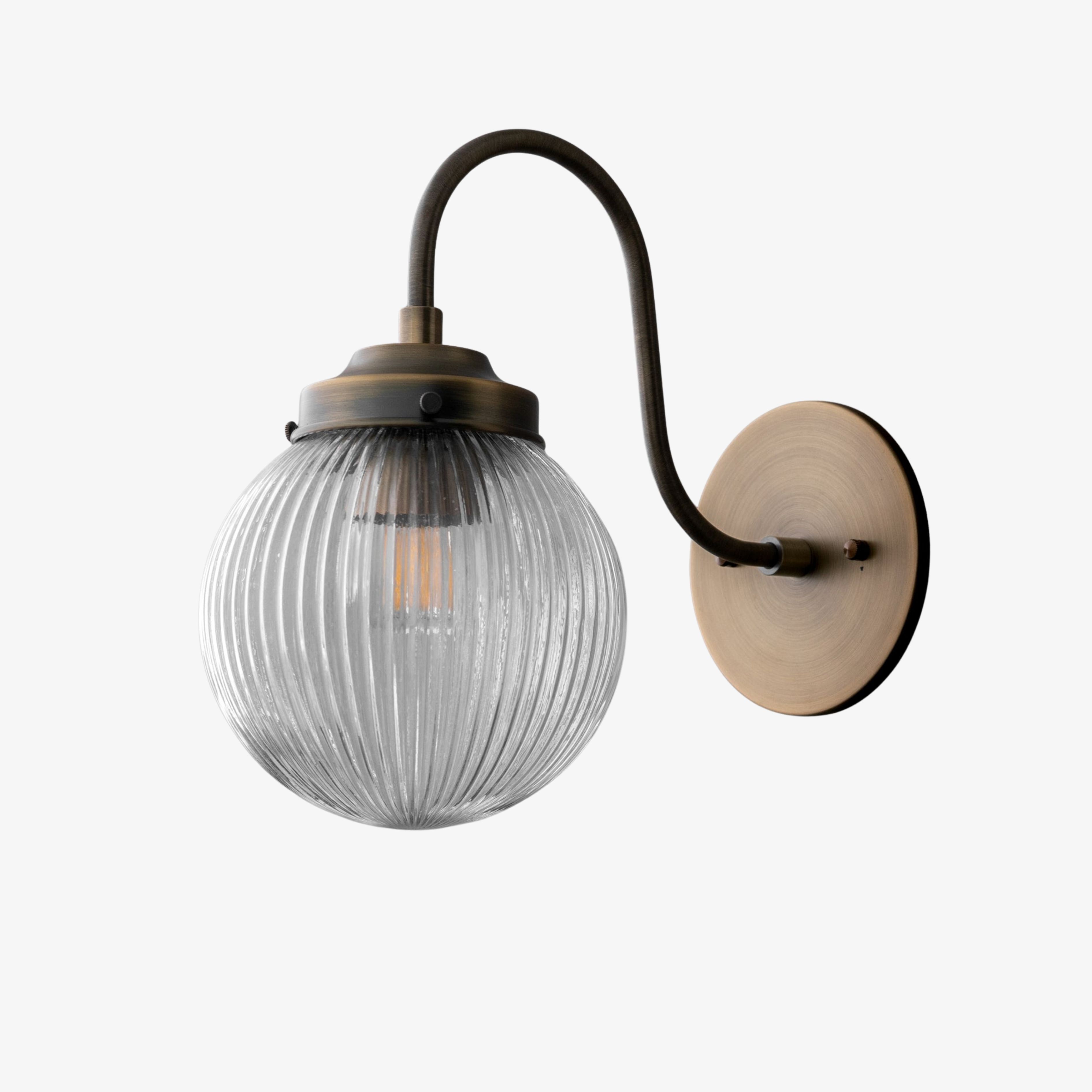 Glorica Glass Aged Brass Wall Sconce - Ribbed Glass Shade Industrial Style Lighting K1539