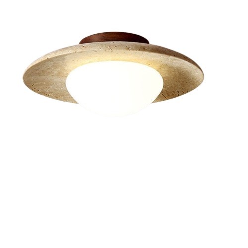 Japanese Minimalist Round Yellow Travertine Shade 1-Light Semi-Flush Mount Ceiling Light K844