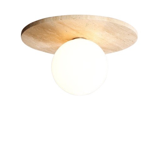 Japanese Minimalist Round Yellow Travertine Shade 1-Light Semi-Flush Mount Ceiling Light K844