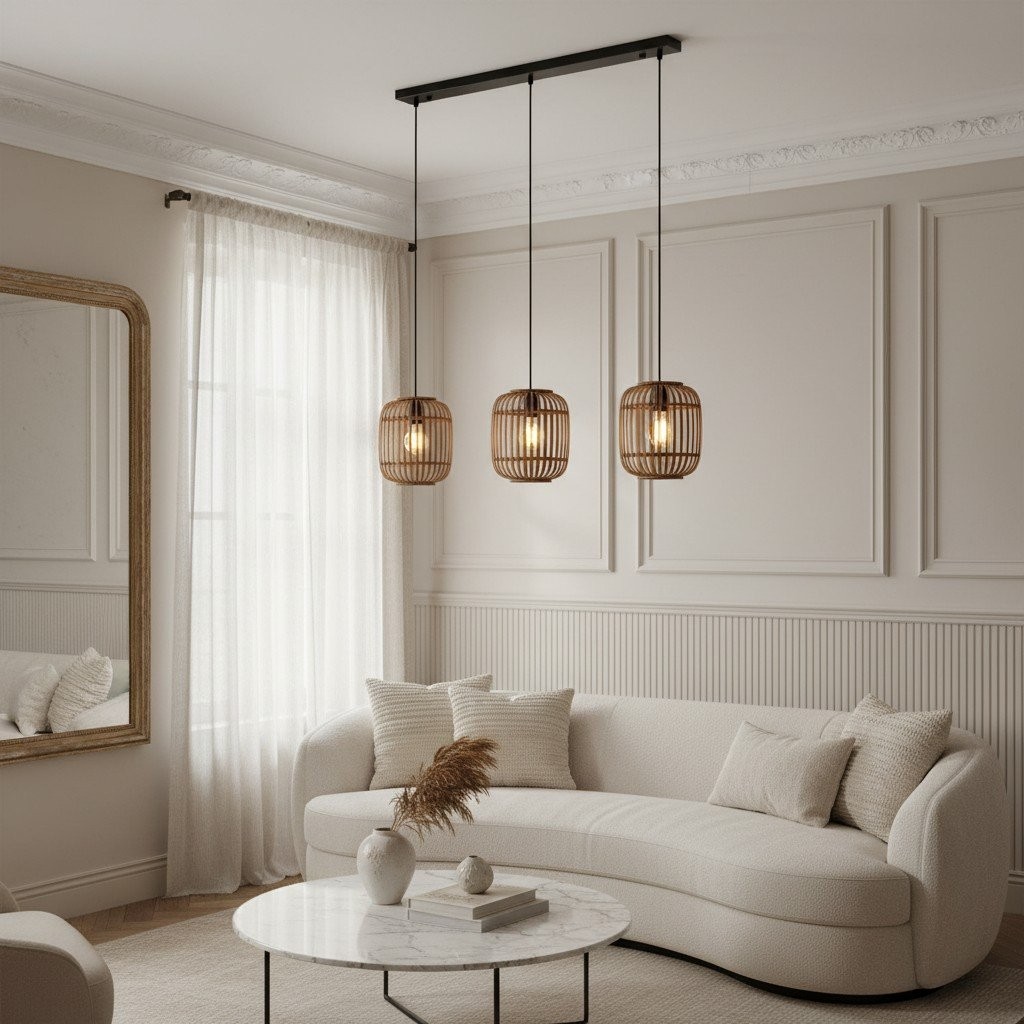Yumeko Adjustable Bamboo Pendant Lamp - Natural Cage Pendant Light K1970