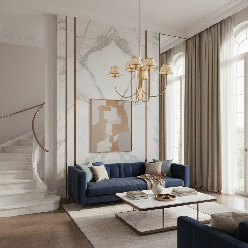 Ruchee Chandelier - Layered Fabric Shade Brass Ceiling Light for Dining or Living Spaces K1657