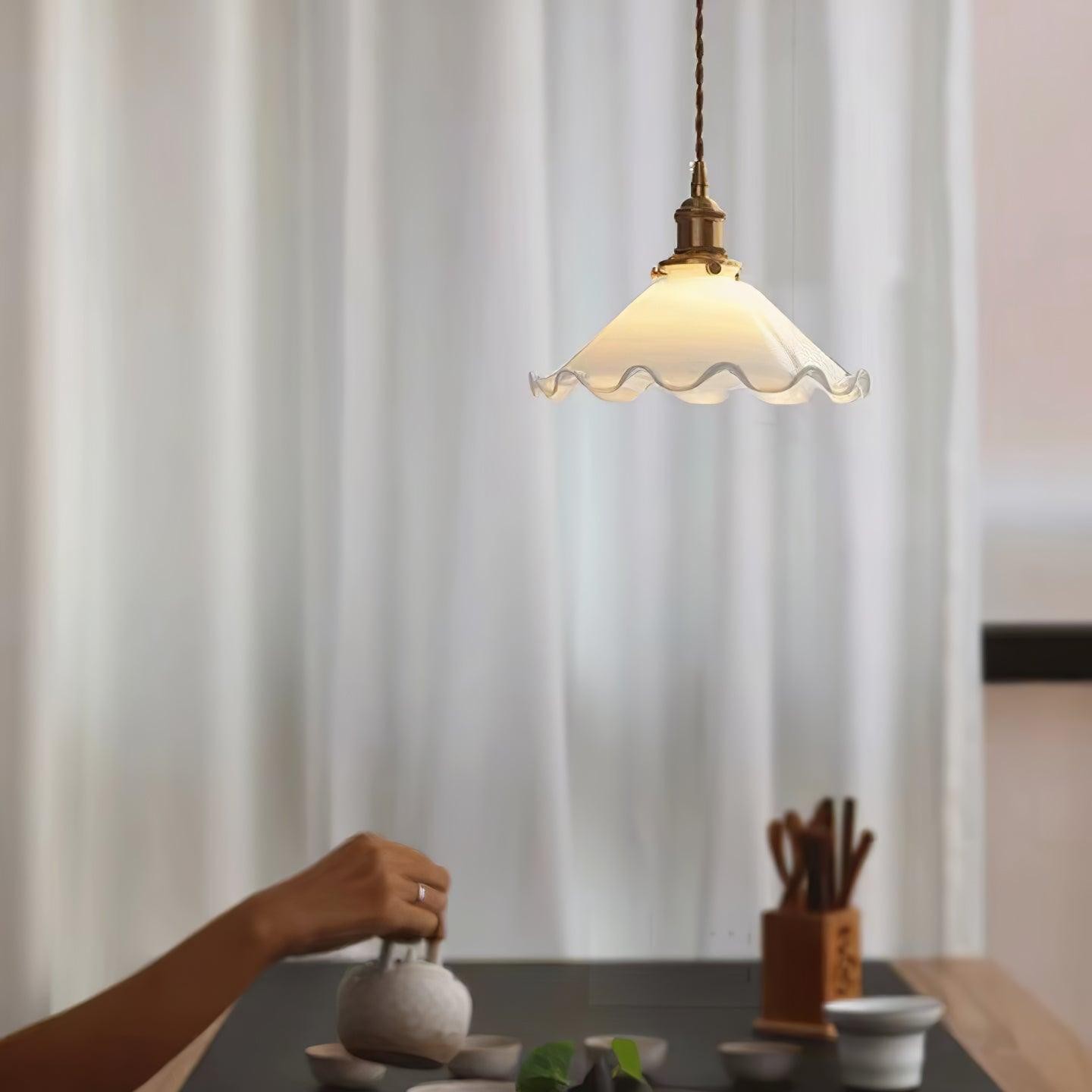 Vintage White Glass Skirted Pendant Lamp K389