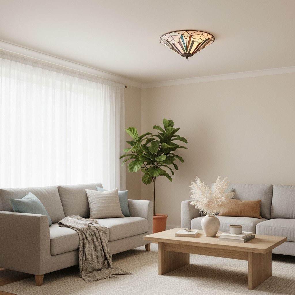 TF Astoria Modern Deco Flush Mount Ceiling Light with Textured Glass - Elegant Home Lighting Fixture K2017