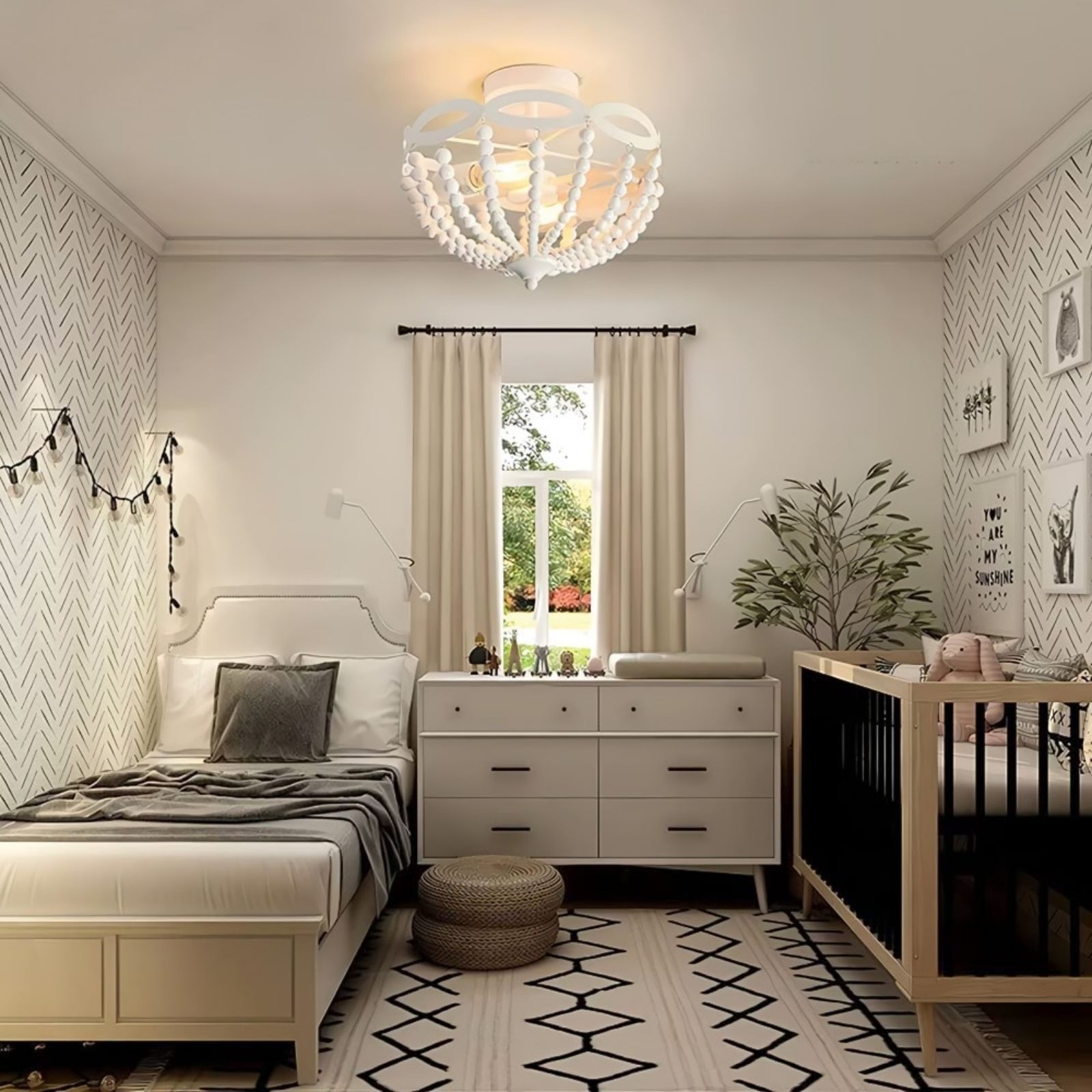 Retro Rustic Metal Wooden Beads Ceiling Lamp K110