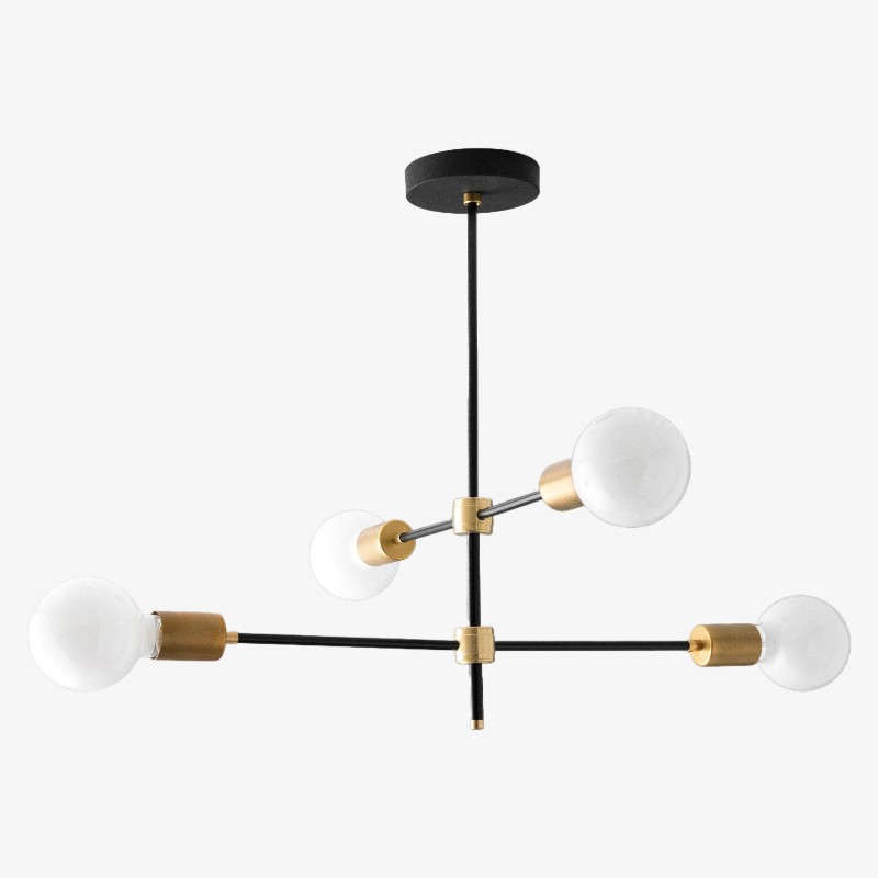 Mobilux Line Black and Brass Chandelier - Contemporary Globe Ceiling Hanging Light K1513