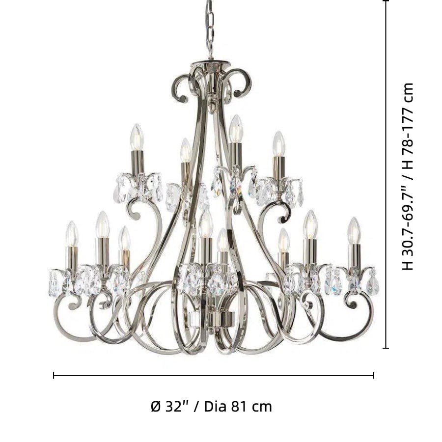 Talonis Crystal Chandelier - Traditional Candle-Style Brass and Nickel for Living Room and Dining Room K1930