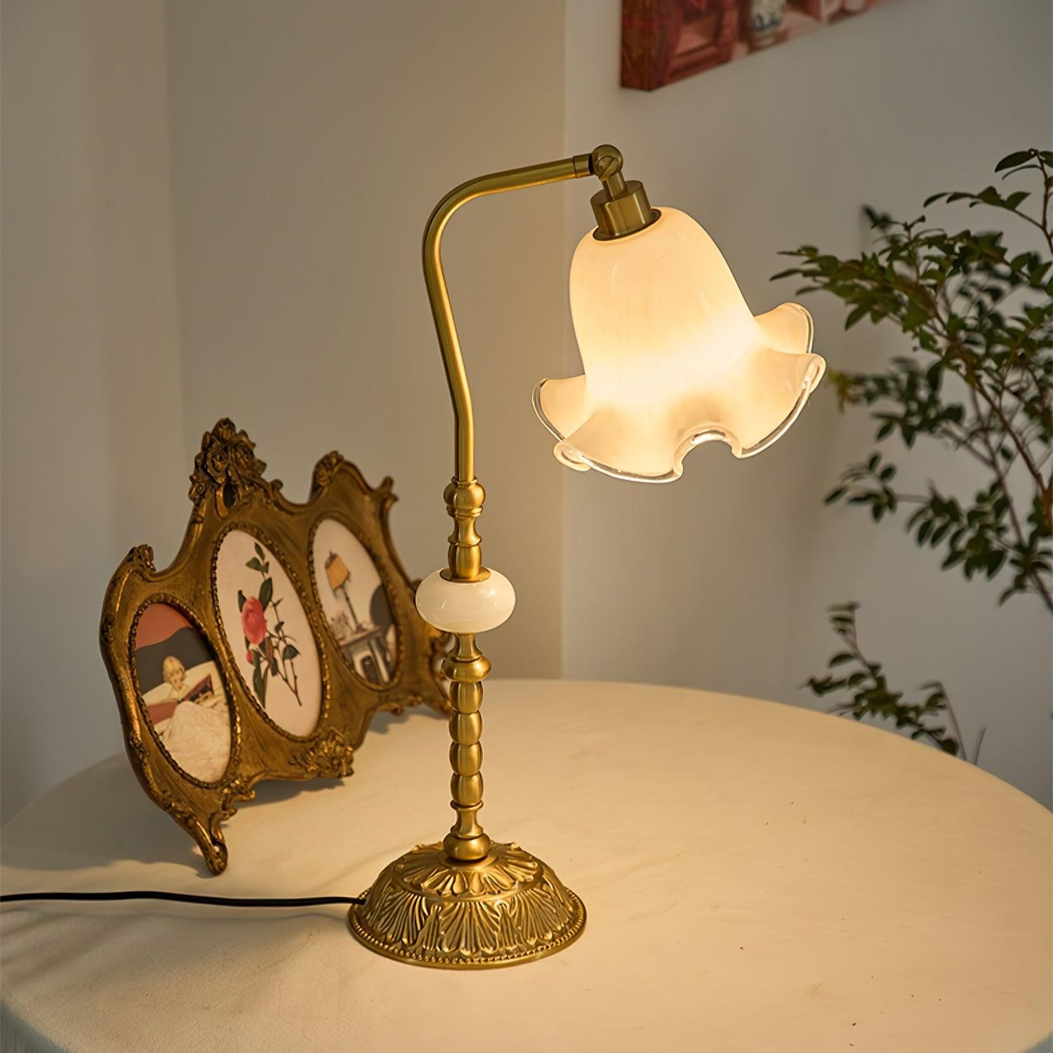 Classic Stylish White Tulip Brass Table Lamp K731