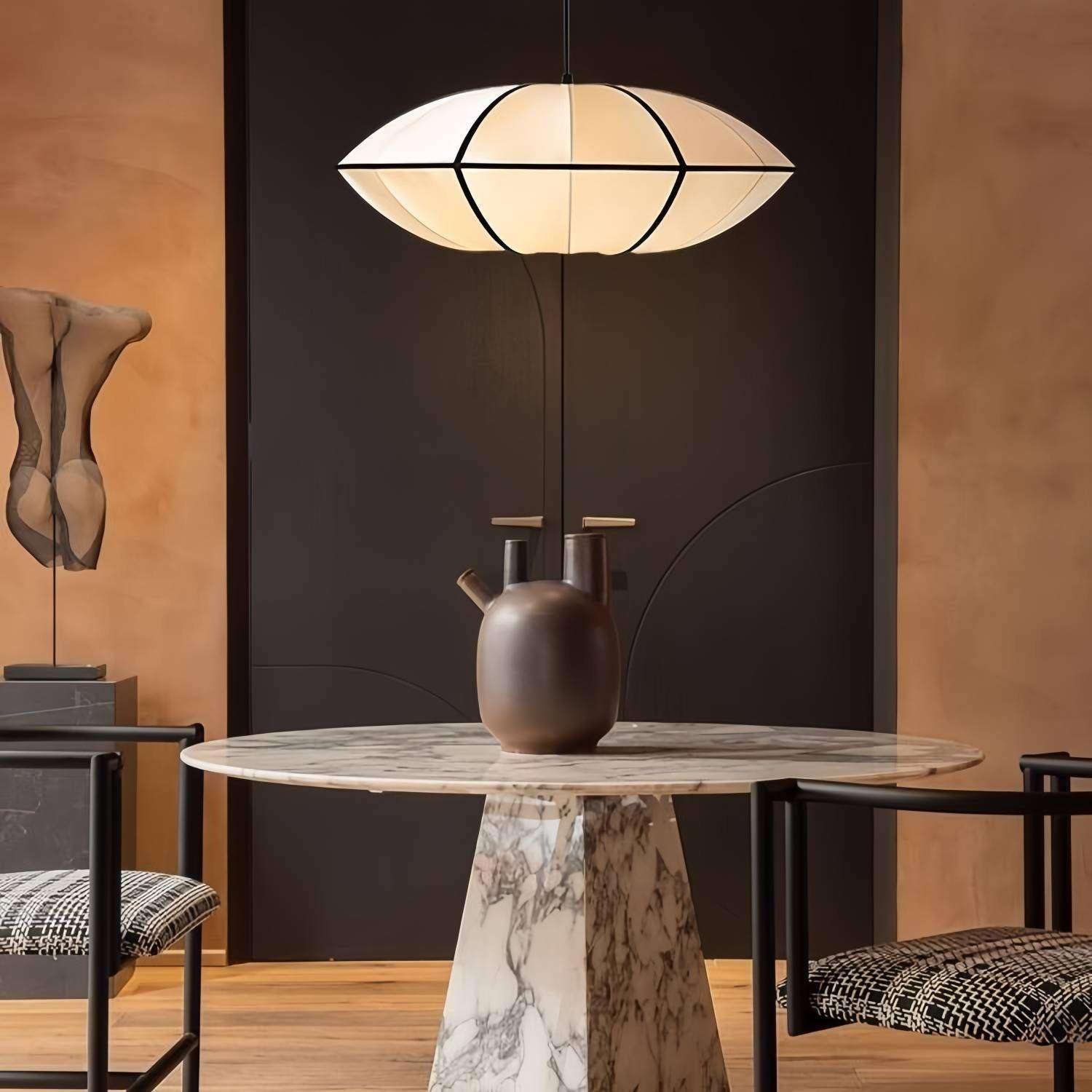 Scandinavian Textile Bubble Pendant Light – Warm Ambient Illumination K127