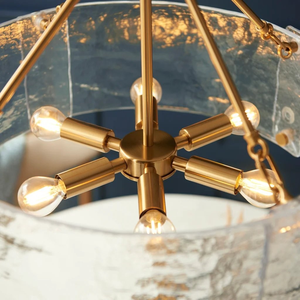 Panellux Decorative Pendant - Handcrafted Curved Glass Panels Brushed Brass Finish for Foyer K1926