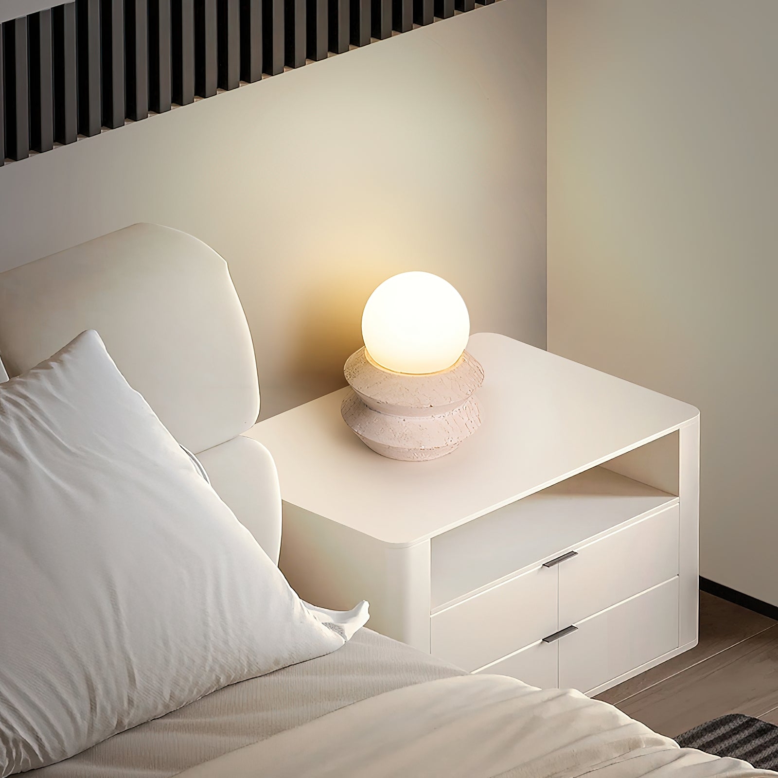 Fin Travertine Table Lamp (Built-in Battery) D660