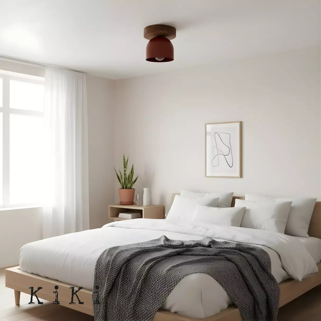 Metio Dome Flush Mount Ceiling Light - Oak Finish with Metal Shade K1421