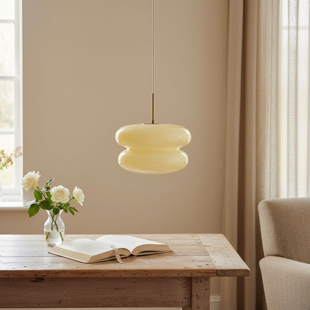 Orra Modern Opal Shade Pendant Lamp – Minimalist Glass Hanging Light For Kitchen or Bedroom K1427