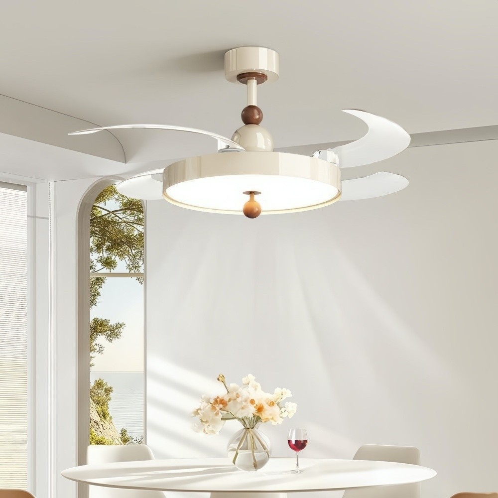 Modern Cream Invisible Ceiling Fan Light with Transparent Blades K1112