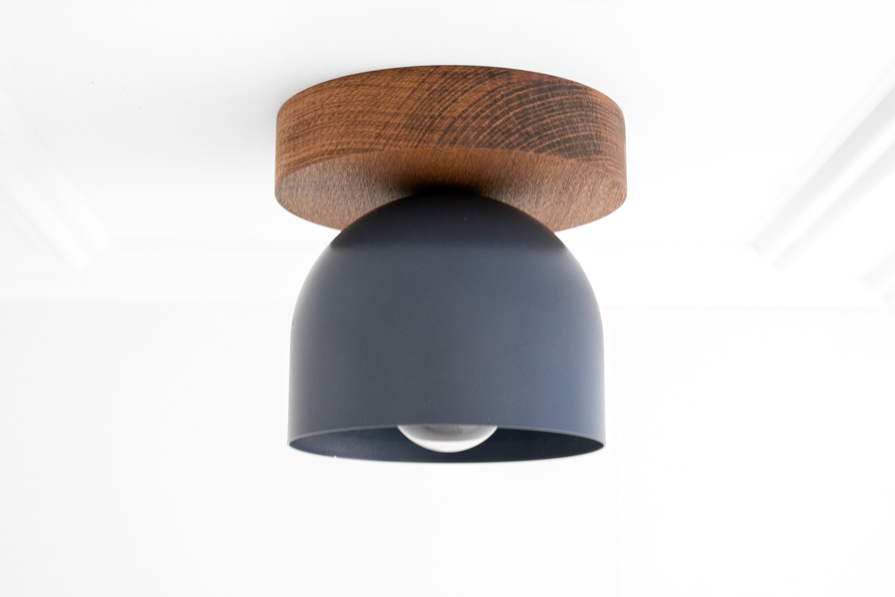 Metio Dome Flush Mount Ceiling Light - Oak Finish with Metal Shade K1421