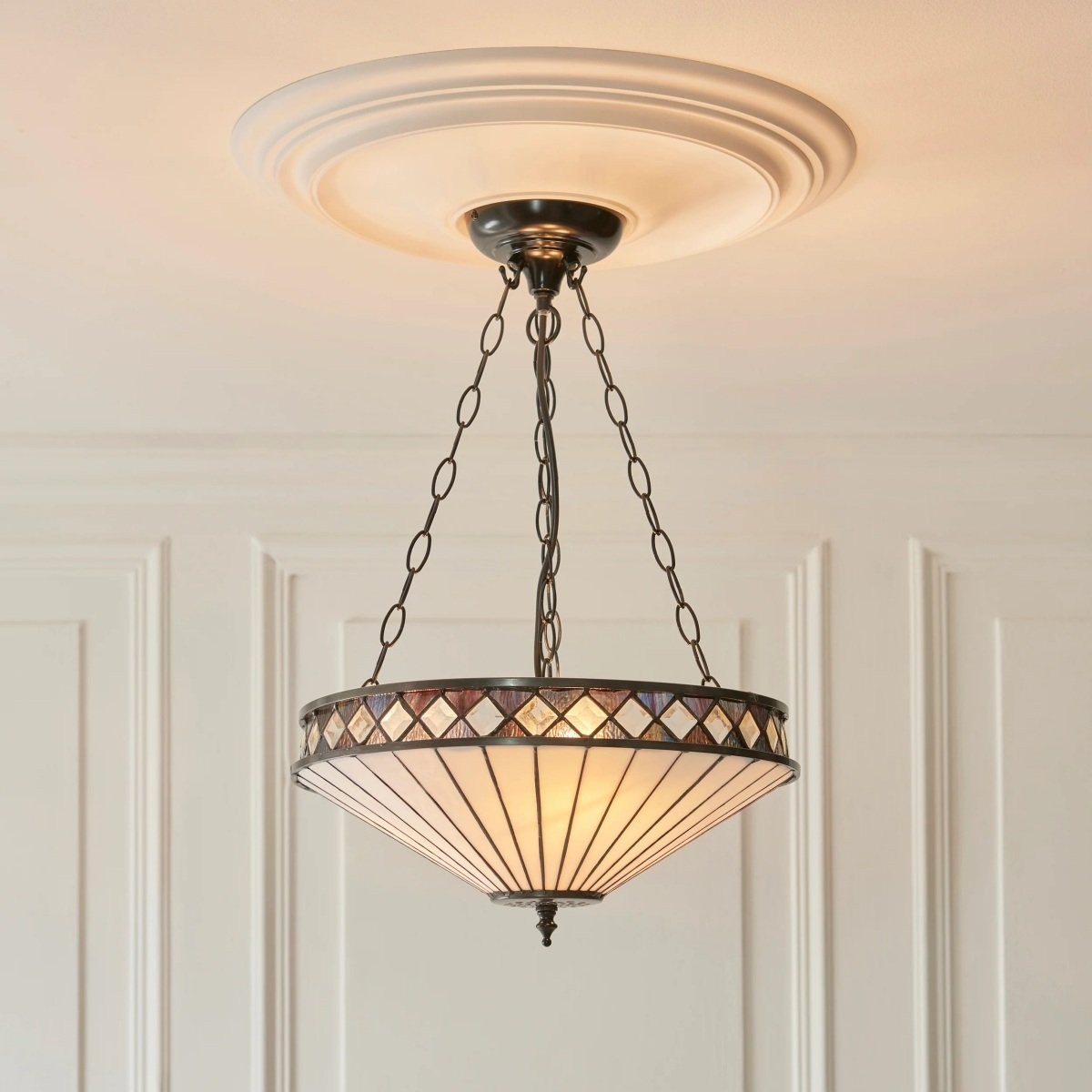 TF Fargo Adjustable Pendant Light with Stained Glass Inspired Inverted Shade for Island and Dining K1950