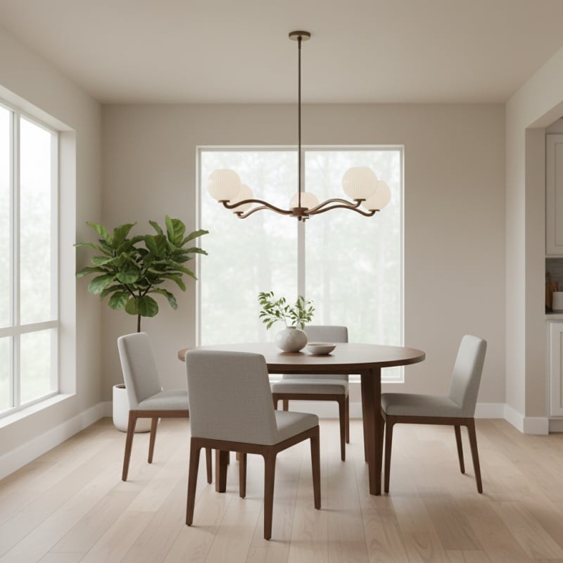 Shella Contemporary Five‑Globe Chandelier - Wood Metal Glass Pendant Lighting for Bedroom or Dining K1630