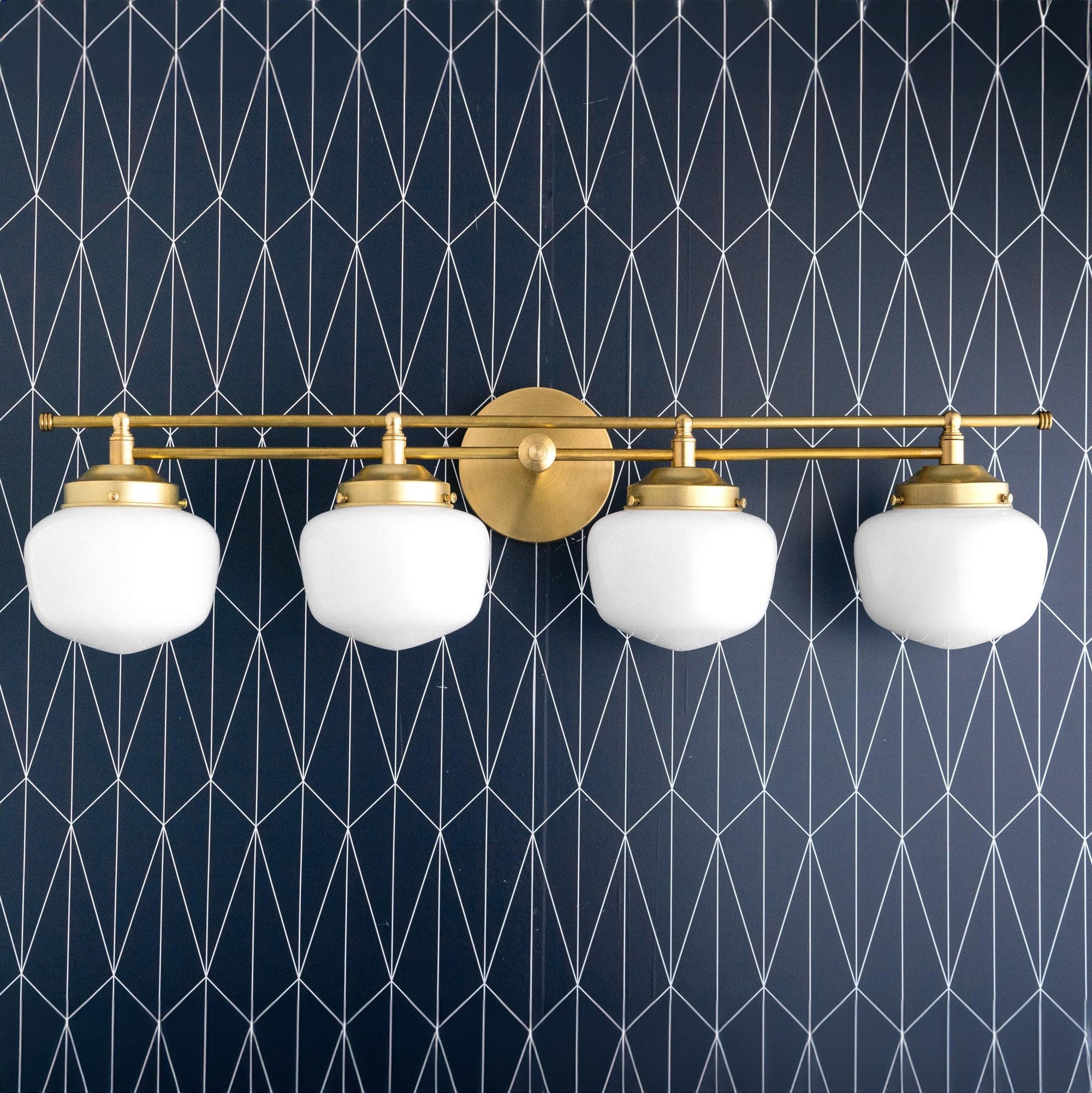 Opalume Glass Art Deco Vanity Light - Bathroom Wall Sconce with White Glass Shades K1431