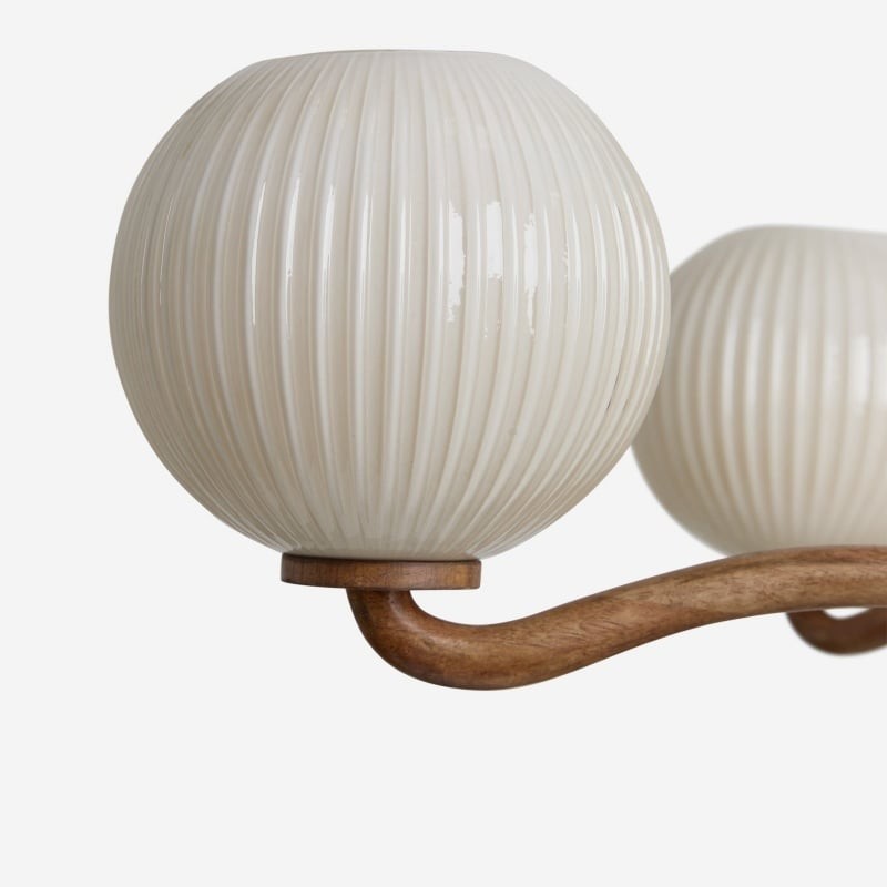 Shella Contemporary Five‑Globe Chandelier - Wood Metal Glass Pendant Lighting for Bedroom or Dining K1630