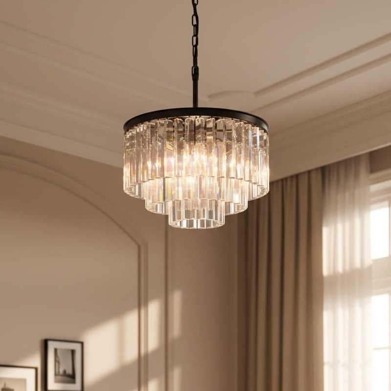 Aurevon Crystal Prism Metal Frame Modern Ceiling Chandelier for Home and Hotel K2071