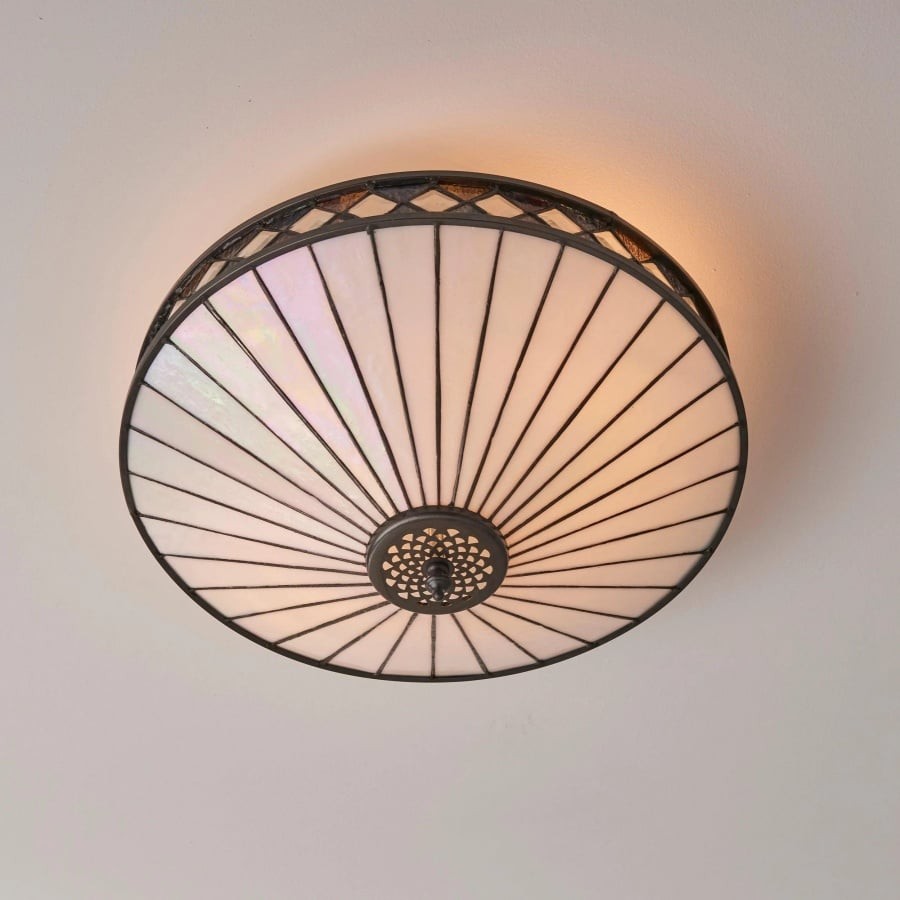 TF Fargo Geometric Flush Mount Light - Handcrafted Art Deco Stained Glass Lamp for Entryway K1982