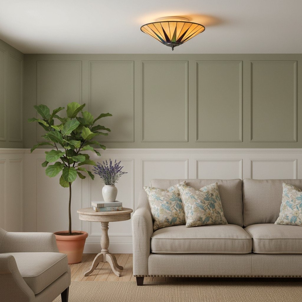 TF Dark Classic Stained Glass Flush Mount Ceiling Lamp for Living Room and Dining Room K2005