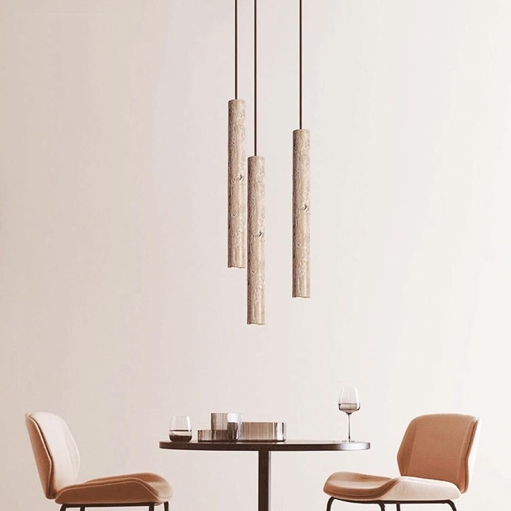 Marbled Travertine Cylinder Modern Pendant Light D857