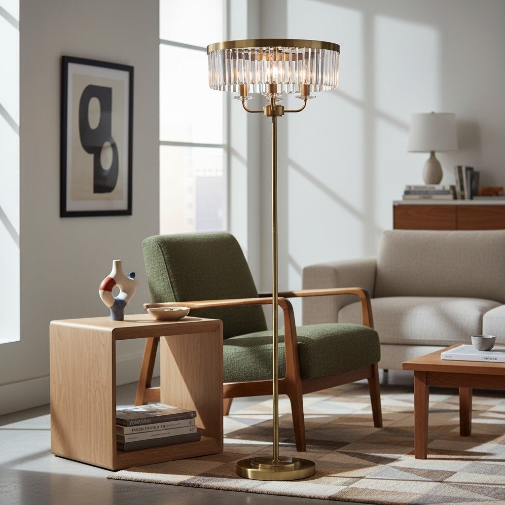 Beveline 3 Light Round Floor Lamp - Faceted Cut Glass Shades Classic Metal Finish For Living Rooms K1844