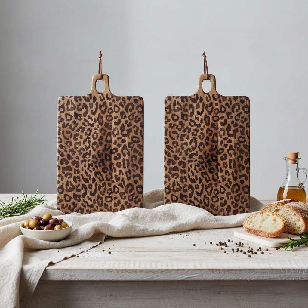 Lepwood Leopard Print Wooden Serving Board for Kitchen Styling and Entertaining K2346