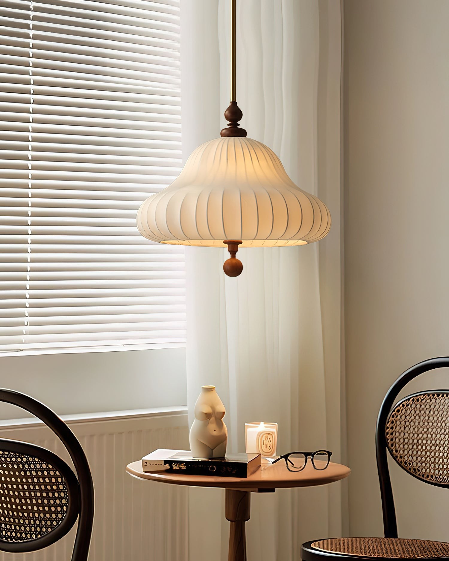 Modern Creative Retro Wabi-Sabi Style Fabric Wood Pendant Light K429