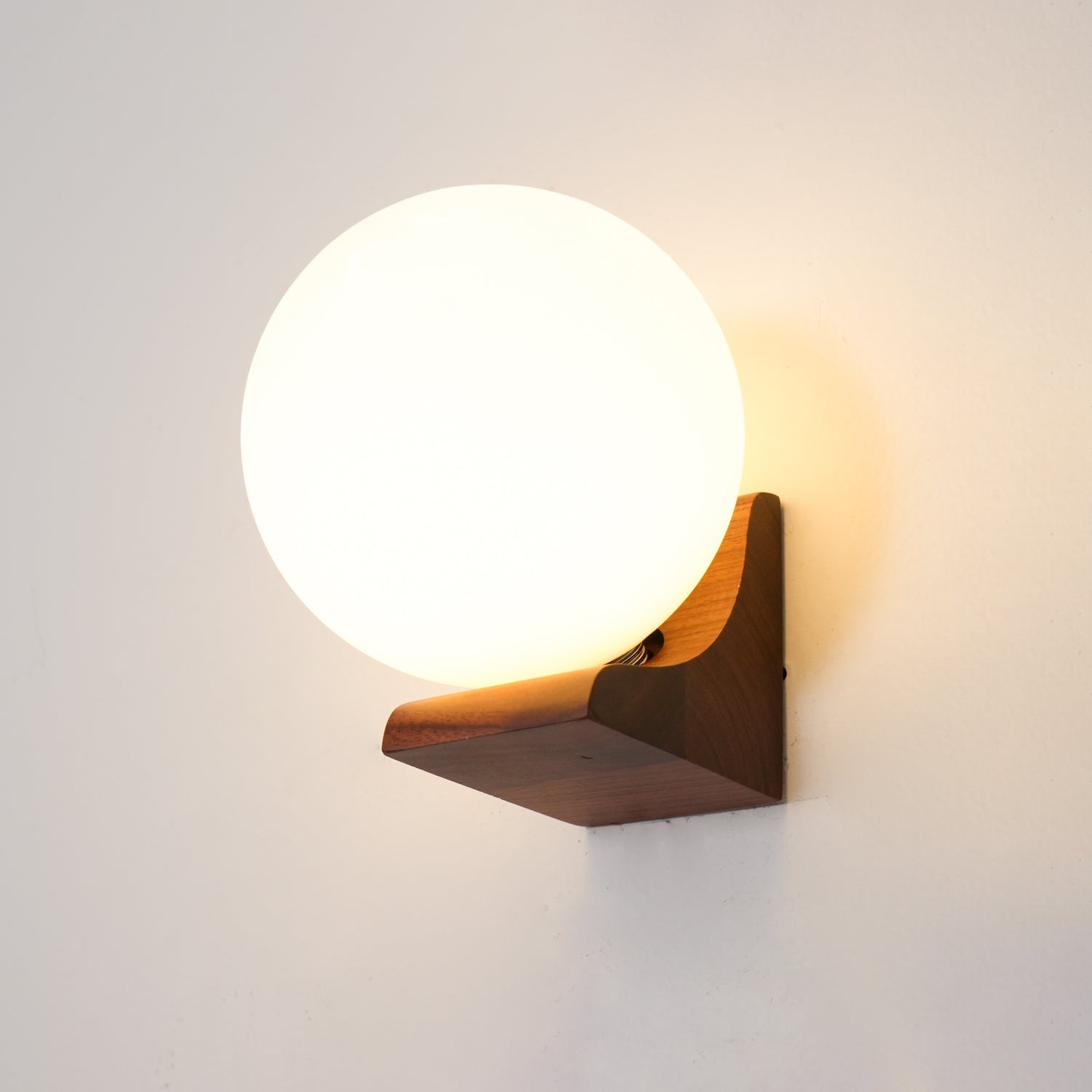 Minimalist Wooden Geometric Bracket Glass Globe Wall Lamp K374