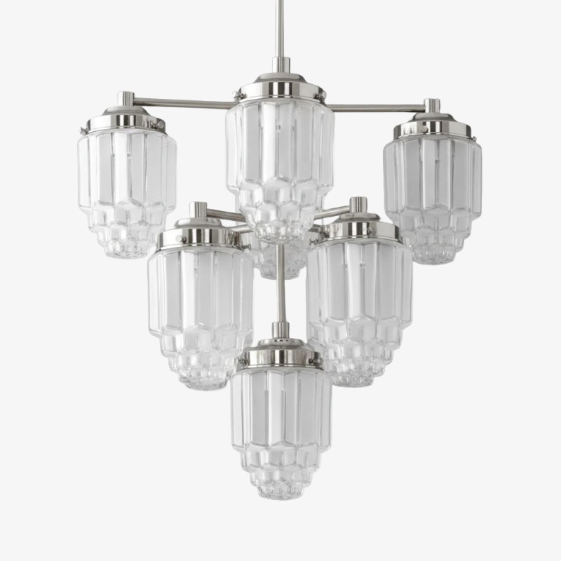 Tierlux Glass Textured Brass Chandelier – Timeless Lighting with Style K1500
