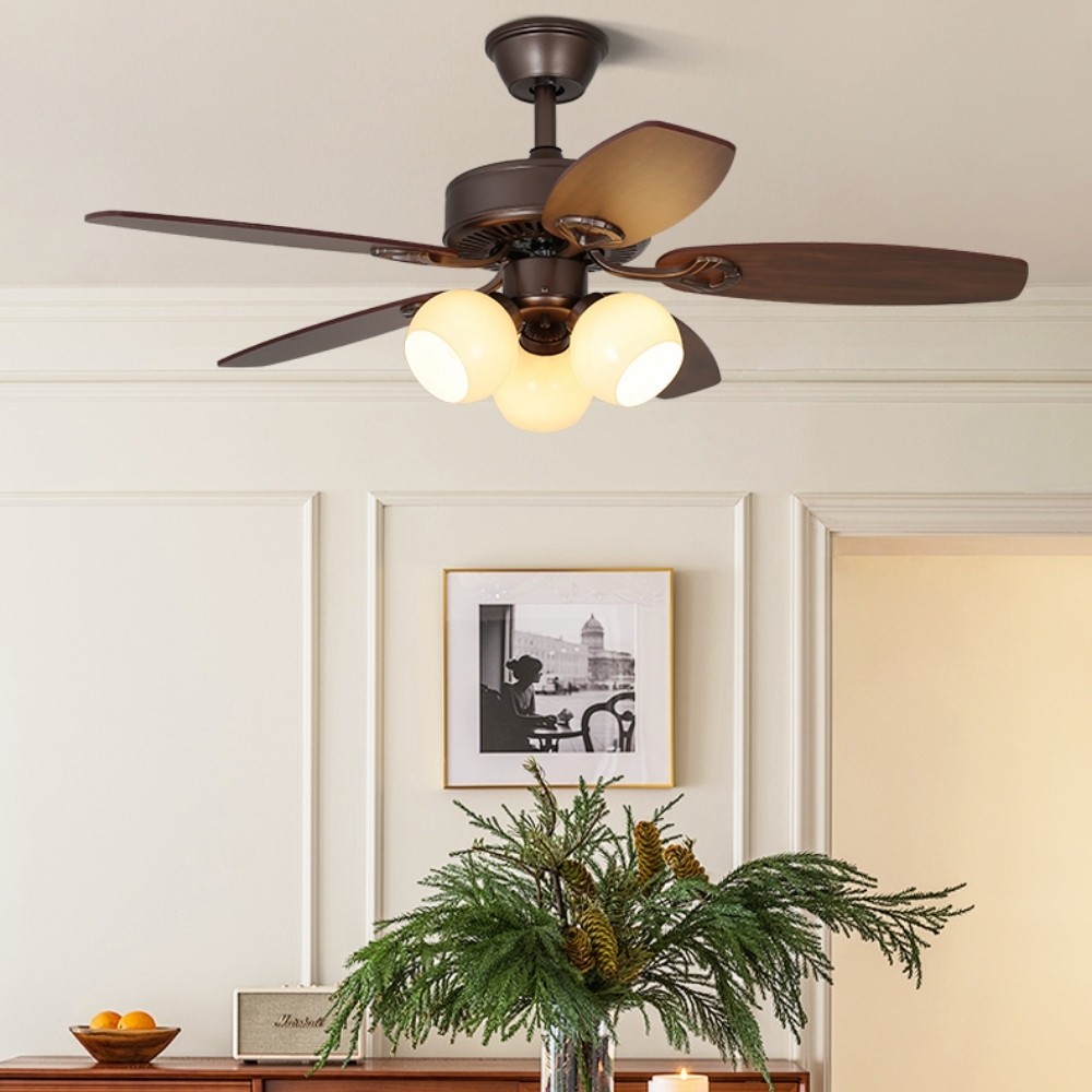 Country Vintage Wooden Ceiling Fan Light With 5 Blade K1114