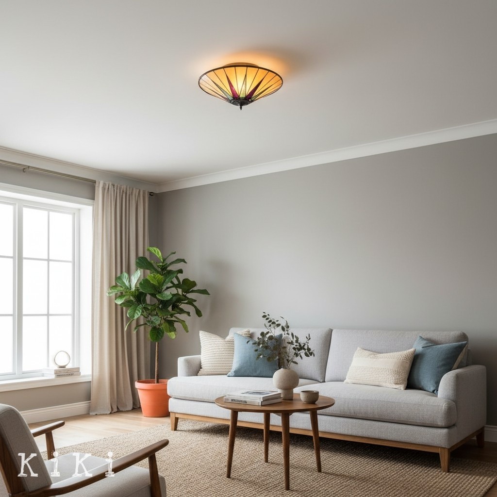 TiffStar Art Glass Ceiling Light - Vintage Style Flush Mount for Living Room K1786