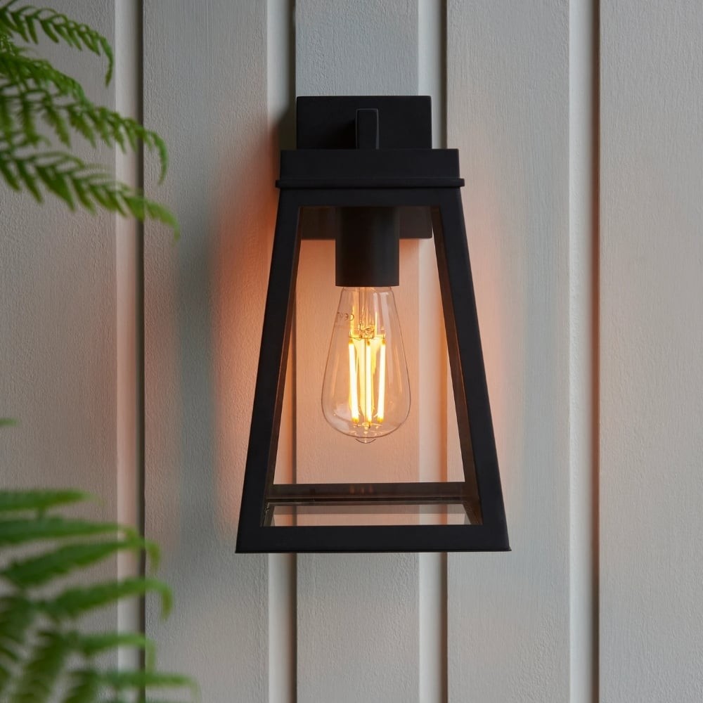 Trevanta Clear Glass Black Outdoor Lantern Wall Light - Modern Exterior Lighting K1877