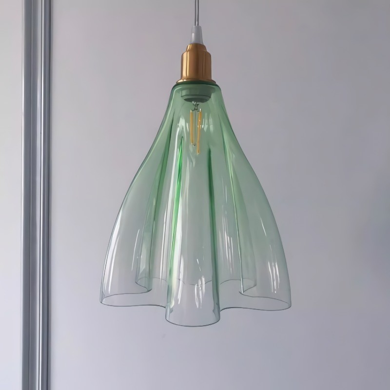 Fluted Stained Glass Pendant Light Above Kitchen Island K15