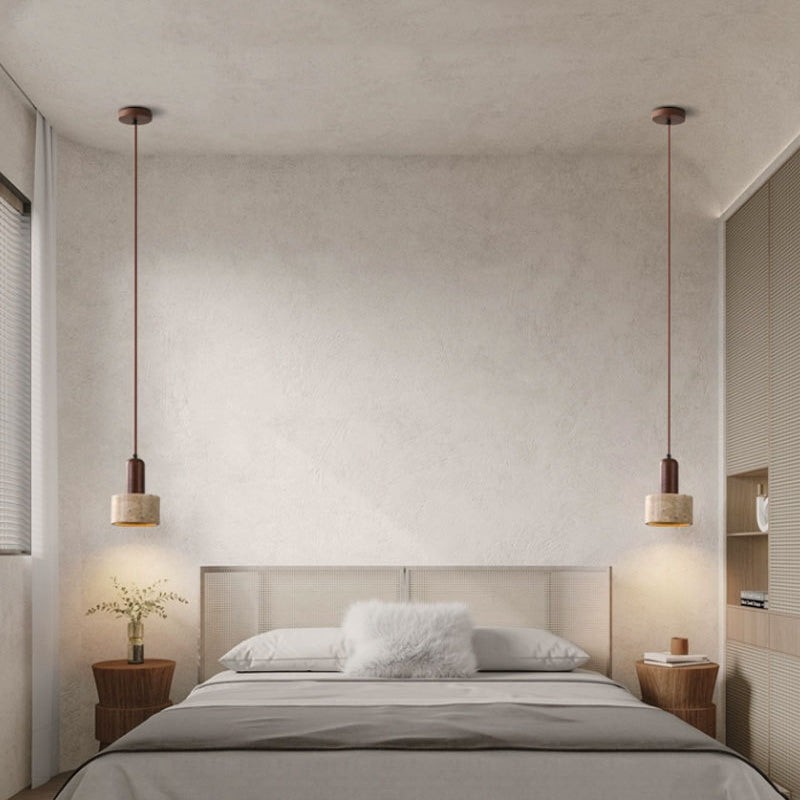 Traditional Japanese Travertine Wood Pendant Lamp K723