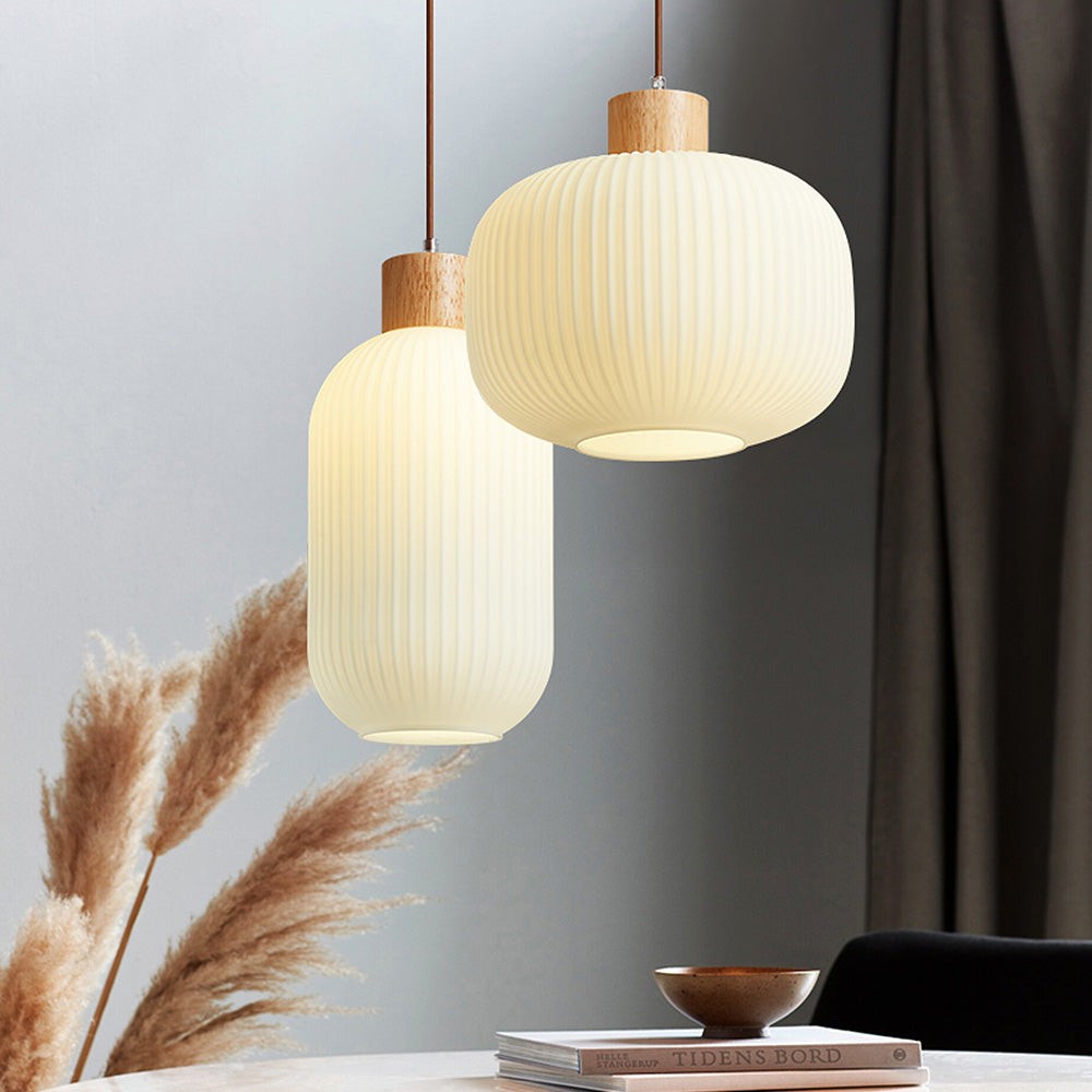 Nordic White Lantern-Like Glass Pendant Lamp K546