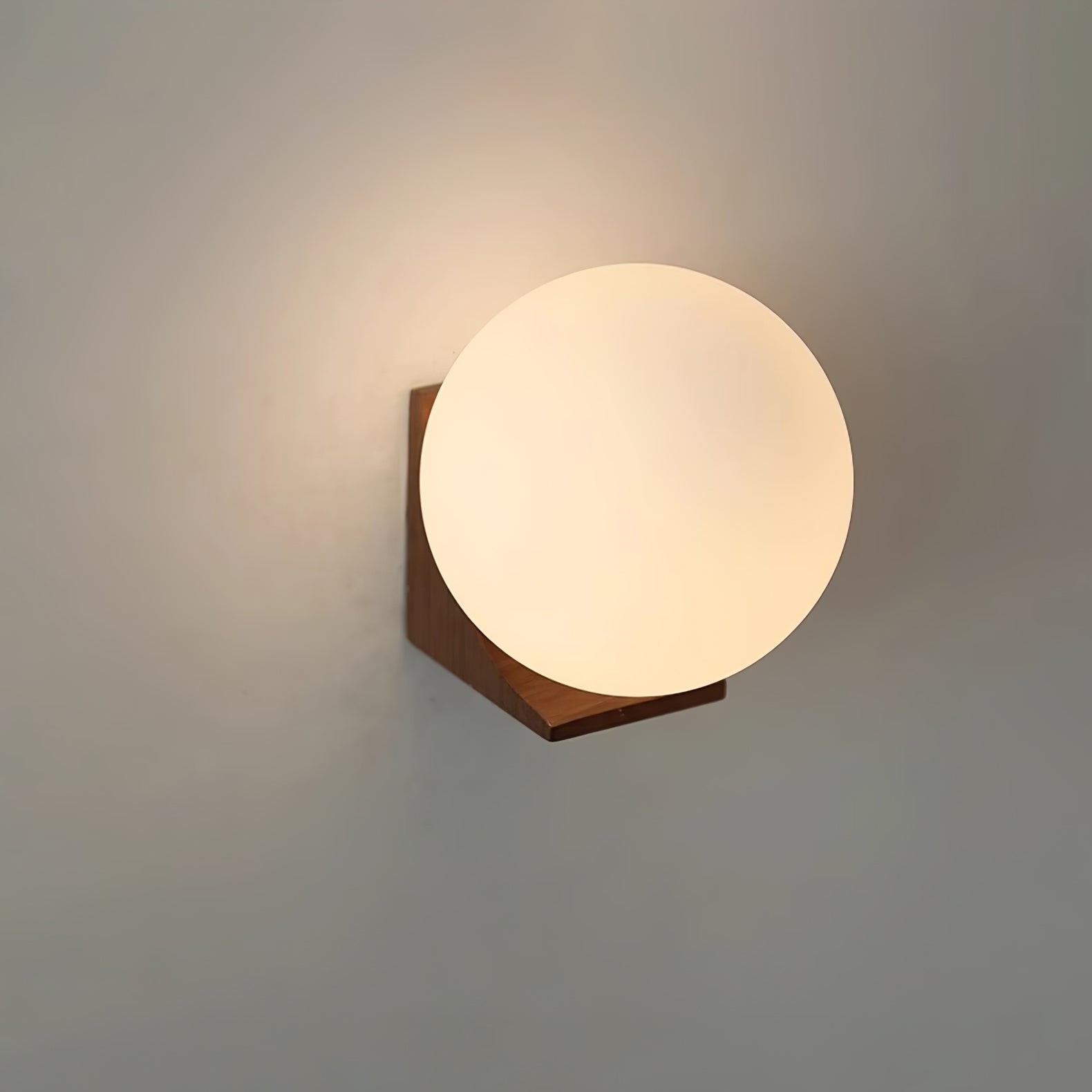 Minimalist Wooden Geometric Bracket Glass Globe Wall Lamp K374