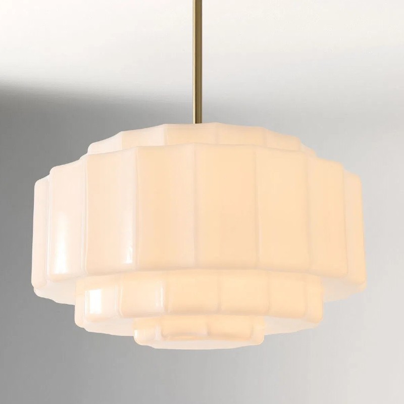 Vexrona Glass Shade Pendant Light - Modern Adjustable Rod Hanging Lamp for Living Room K1708