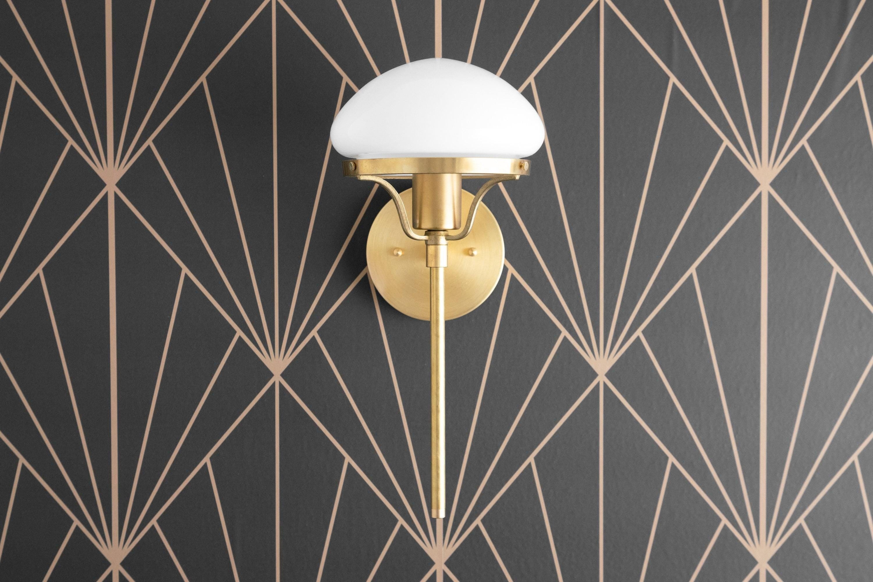 Ornato Luxe Modern Art Deco Wall Light - Opal Glass Globe Sconce - Brass or Black K1503