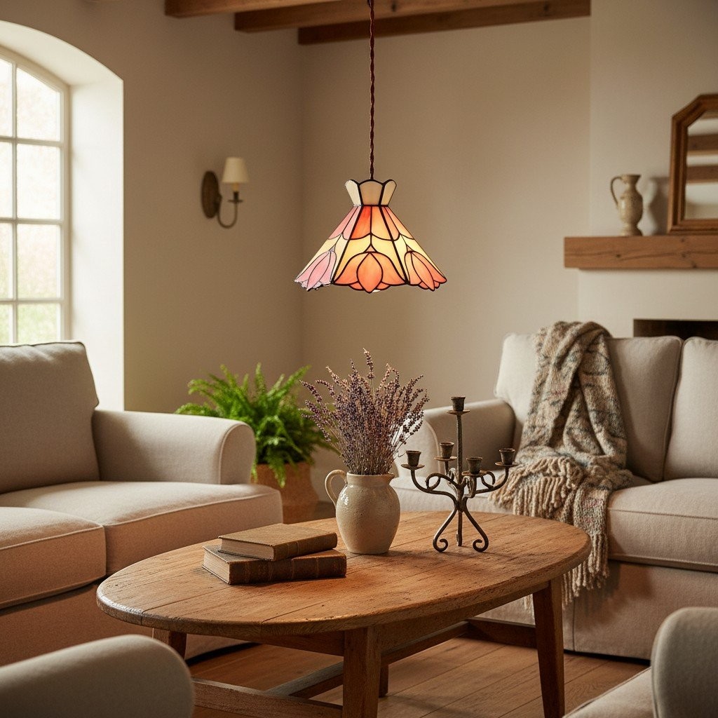Sevra Tiffany Floral Mosaic Pendant Light - Retro Glass Pendant Lamp for Dining Room and Living Room K2141