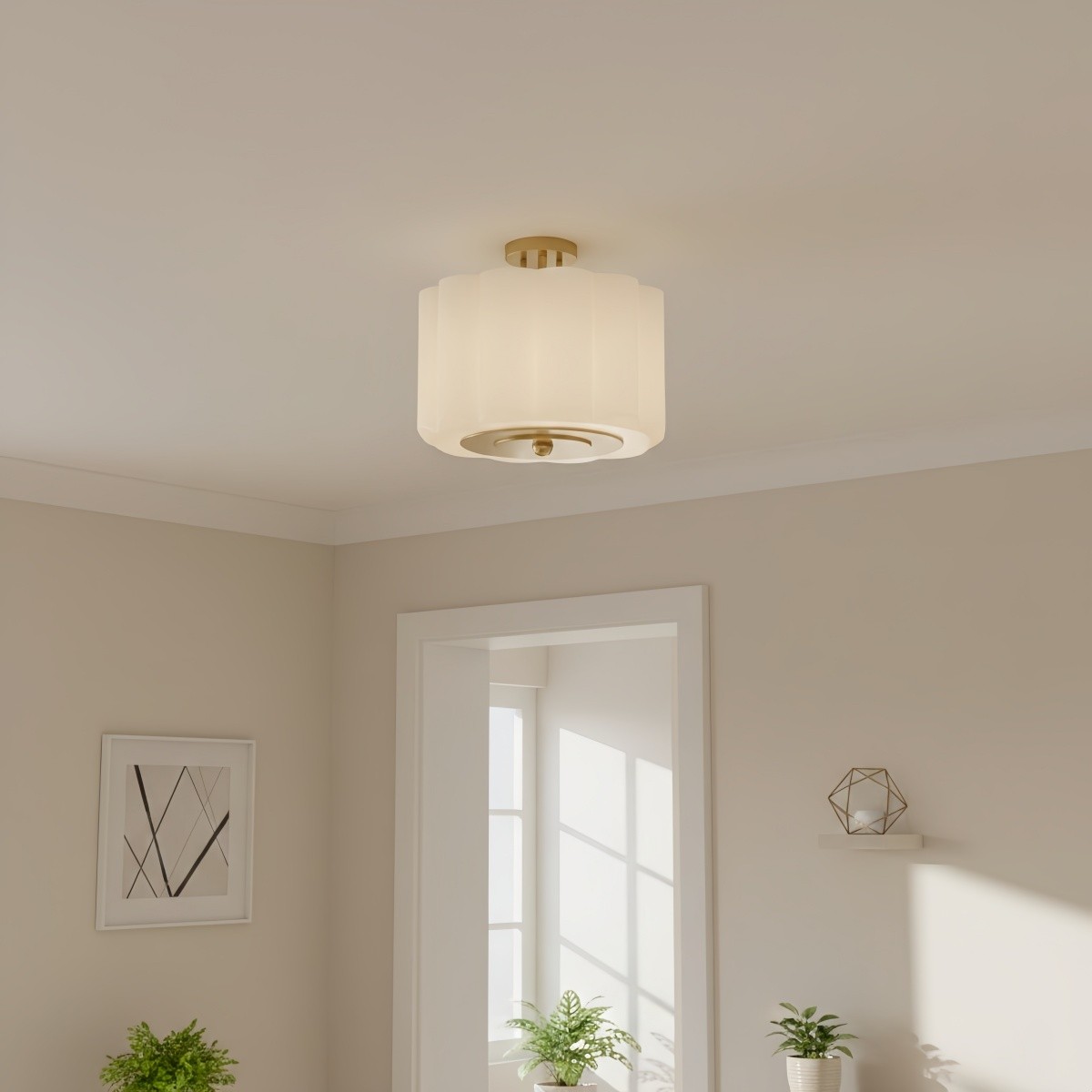 Enoravelo Farmhouse Glass Ceiling Light - Classic Flush Mount Fixture for Lounge K2224