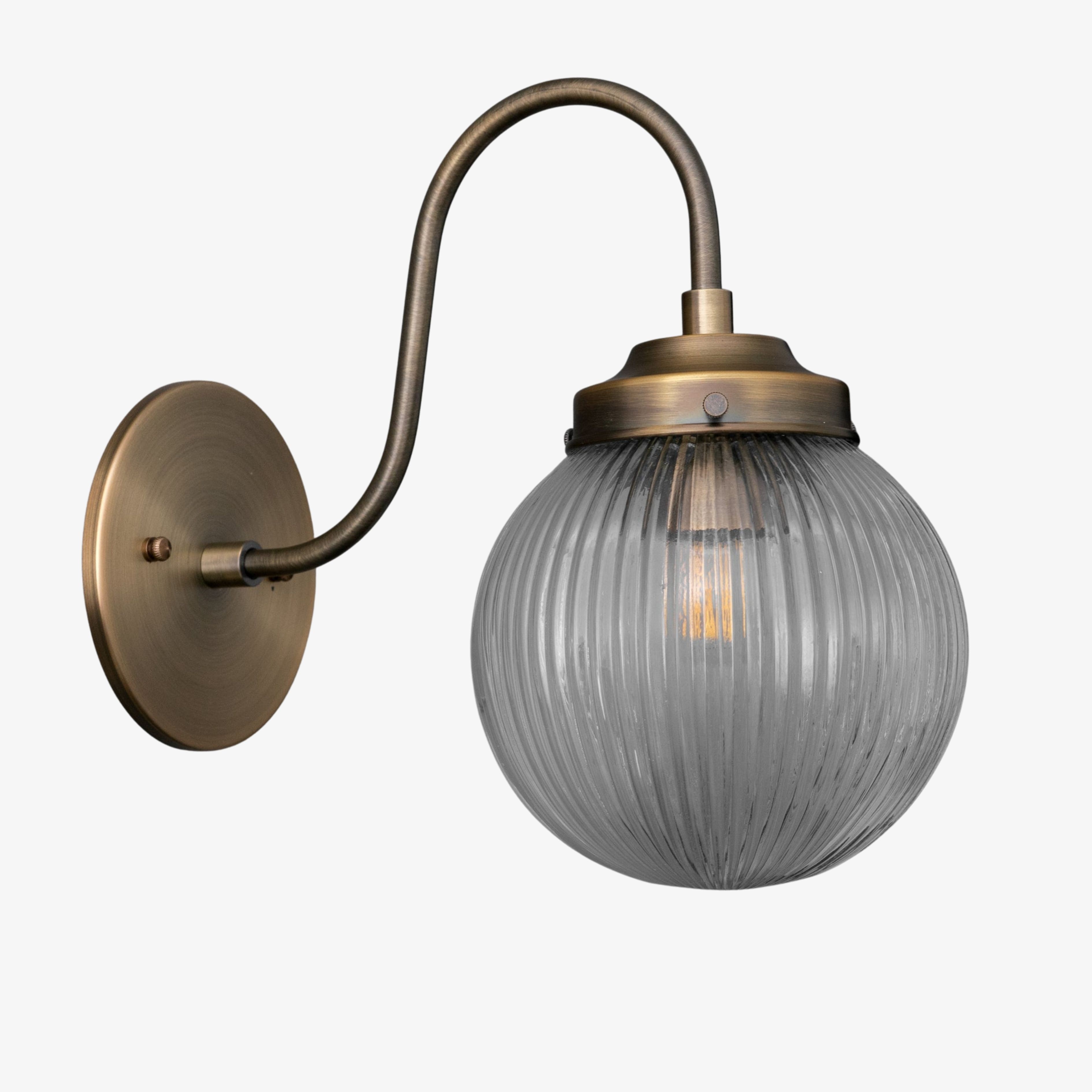 Glorica Glass Aged Brass Wall Sconce - Ribbed Glass Shade Industrial Style Lighting K1539