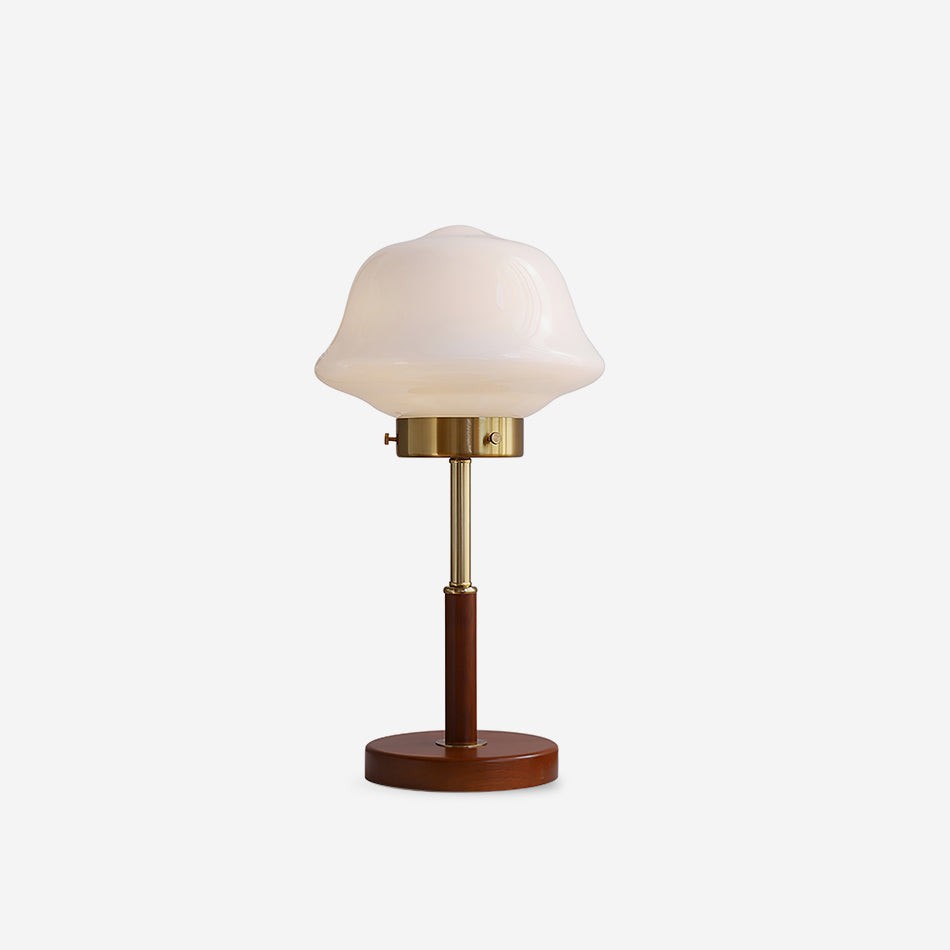 Mid Century Vintage Walnut Glass Table Lamp K323