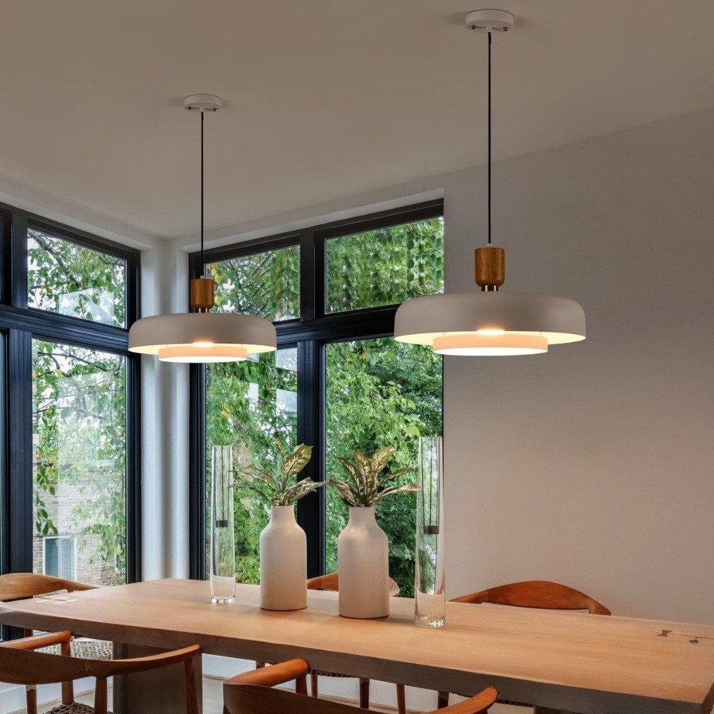 Nordic Double Layers Pendant Light - Minimalist Wood Metal Pendant For Kitchen K1123