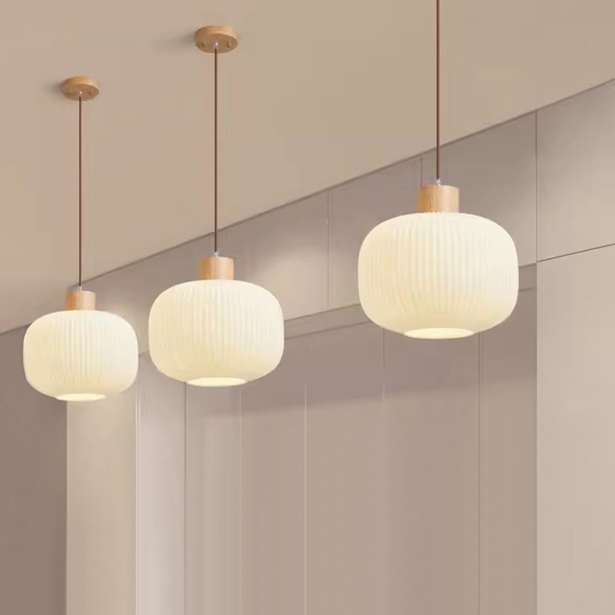 Nordic White Lantern-Like Glass Pendant Lamp K546