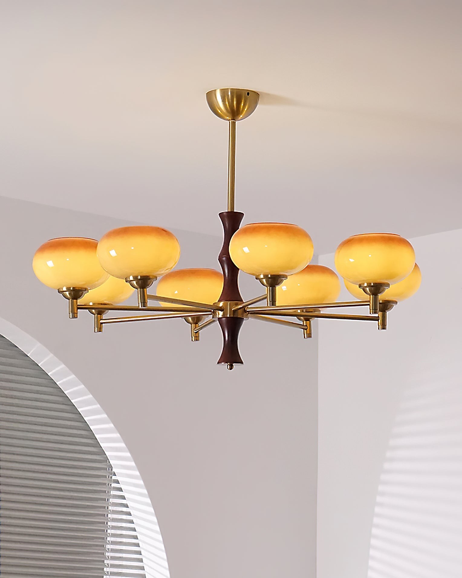 Vintage Mid Century Persimmon Glass Chandelier K757